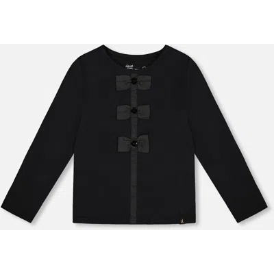 Deux Par Deux Kids'  Long Sleeve Organic Cotton Jersey Bow Tee In Black