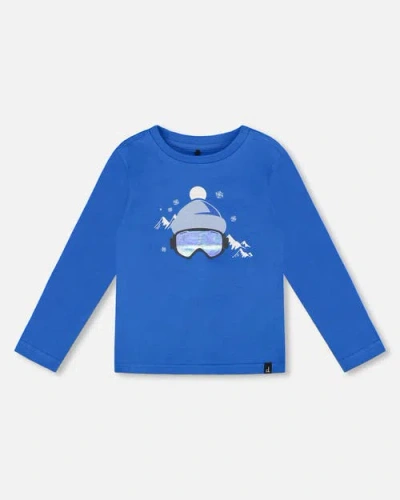 Deux Par Deux Kids'  Long Sleeve Organic Cotton Jersey Tee In Blue