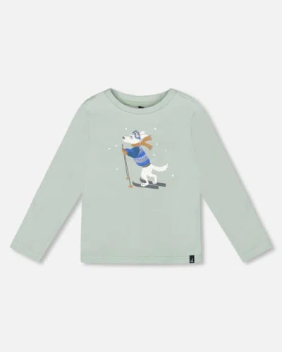 Deux Par Deux Kids'  Long Sleeve Organic Cotton Jersey Tee In Green