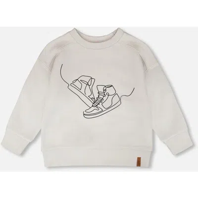 Deux Par Deux Kids'  Long Sleeve Sneaker French Terry Sweatshirt In Gray
