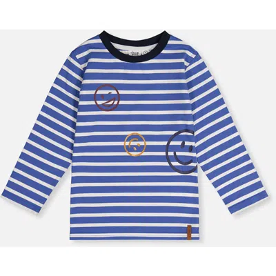 Deux Par Deux Kids'  Long Sleeve Stripe Smiley Graphic T-shirt In Blue