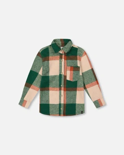 Deux Par Deux Babies'  Long Sleeve Yarn Dyed Plaid Shirt In Green