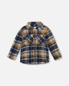 Deux Par Deux Kids'  Long Sleeve Zip Front Overshirt In Blue