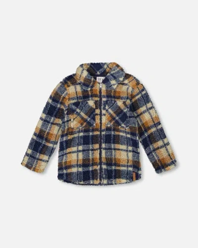 Deux Par Deux Kids'  Long Sleeve Zip Front Overshirt In Blue