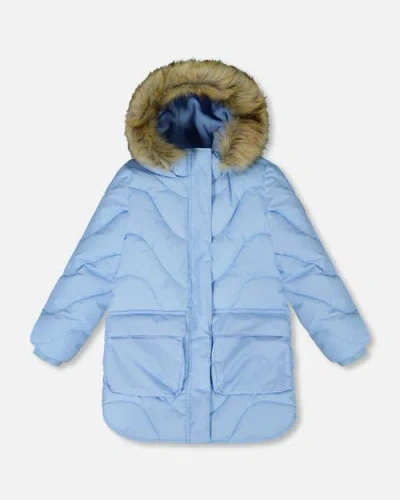 Deux Par Deux Kids'  Long Wavy Quilt Puffy Winter Coat In Blue