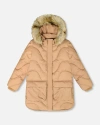 Deux Par Deux Long Wavy Quilt Puffy Winter Coat In Orange