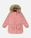 Deux Par Deux Kids'  Long Wavy Quilt Puffy Winter Coat In Pink