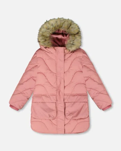 Deux Par Deux Kids'  Long Wavy Quilt Puffy Winter Coat In Pink