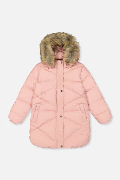 Deux Par Deux Kids'  Long Winter Diamond Quilted Fleece Lined Puffer Coat In Pink