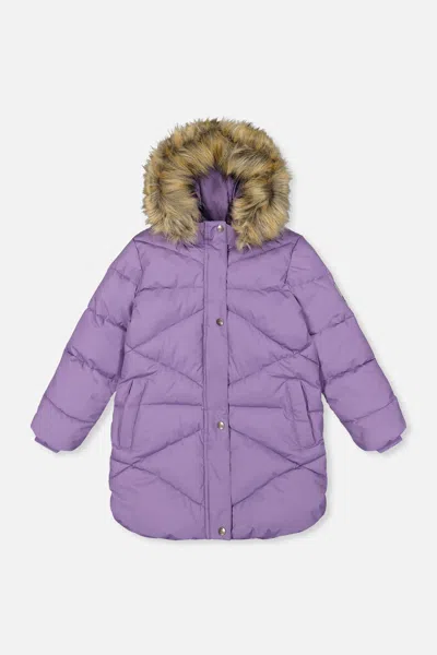 Deux Par Deux Kids'  Long Diamond Quilted Faux Fur Hood Puffer Coat In Brown