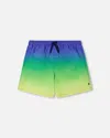 Deux Par Deux Men's Swim Trunks Blue, Green, And Lime Gradient In Multi