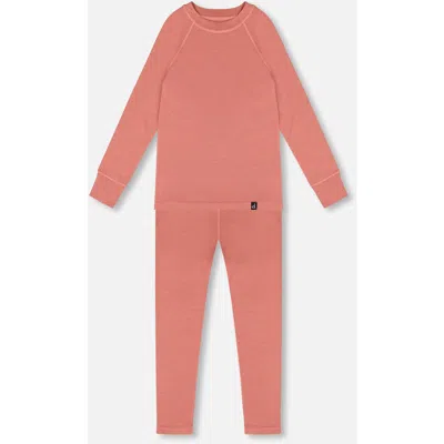 Deux Par Deux Kids'  Merino Wool Base Layer Set In Pink