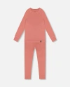 Deux Par Deux Merino Wool Base Layer Set In Pink