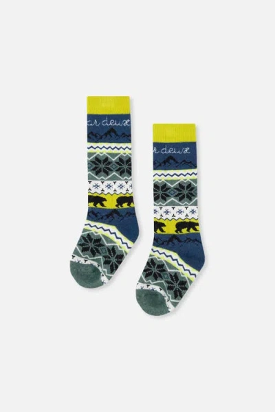 Deux Par Deux Babies'  Merino Wool Padded Ski Socks In Multi