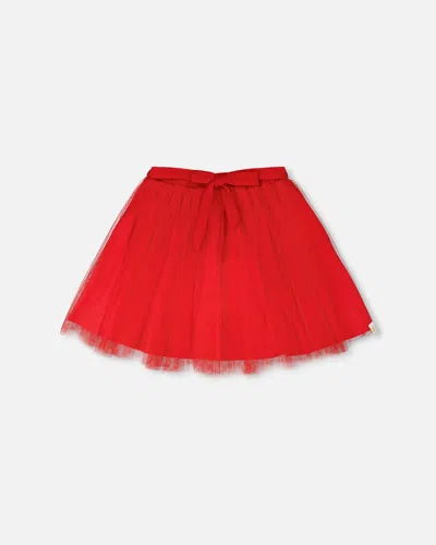 Deux Par Deux Kids'  Elastic Waist Mesh And Eyelet Skirt In Red
