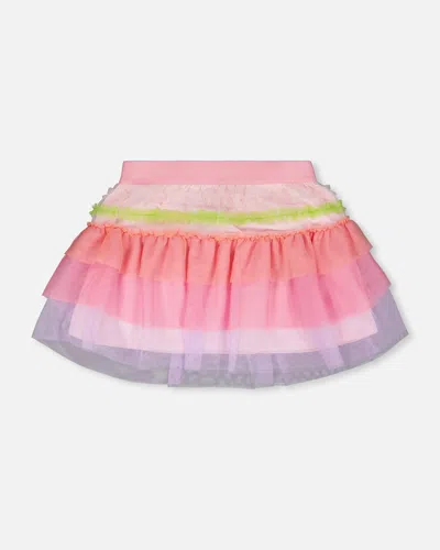 Deux Par Deux Kids'  Mesh Skirt With Frills In Multi