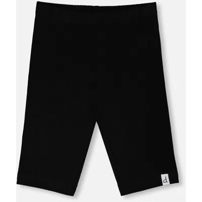 Deux Par Deux Babies'  Mid Length Rib Biker Leggings In Black