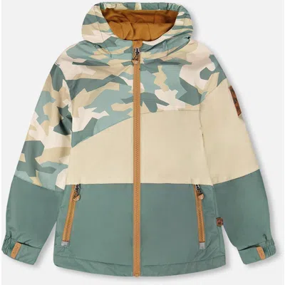 Deux Par Deux Kids'  Mid-season Camouflage Jacket In Green