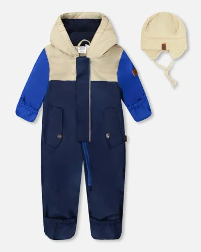 Deux Par Deux Babies'  Mid-season One-piece Outerwear With Hat In Blue