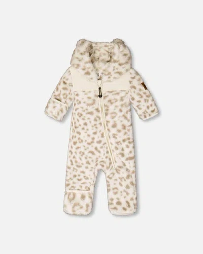 Deux Par Deux Babies'  Mid-season Plush One Piece Outerwear Leopard In White