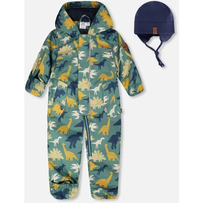 Deux Par Deux Babies'  Mid-season Printed One-piece Outerwear With Hat In Brown