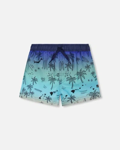 Deux Par Deux Kids'  Mid Thigh Elastic Waist Beach Boardshorts In Multi