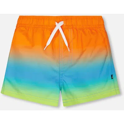 Deux Par Deux Kids'  Mid Thigh Elastic Waist Gradient Boardshorts In Multi