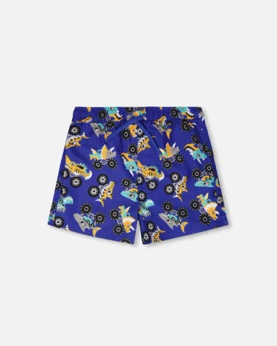 Deux Par Deux Kids'  Mid Thigh Elastic Waist Truck Boardshorts In Blue