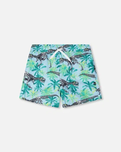 Deux Par Deux Kids'  Mid Thigh Skeleton Boardshorts In Blue