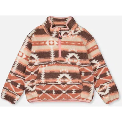 Deux Par Deux Kids'  Mid-season Fleece Half-zip Kangaroo Pocket Pullover Jacket In Brown