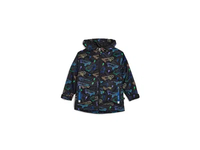 Deux Par Deux Mid-season Jacket (toddler/little Kid) Boy's Jacket Black Printed Skateboards : 4t Toddler, Polyeste In Multi