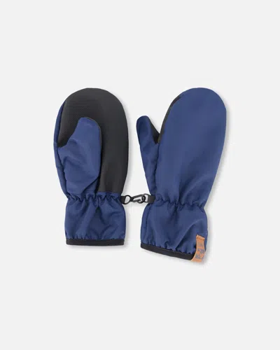 Deux Par Deux Kids' Mid-season Mittens In Recycled Polyester Navy Blue