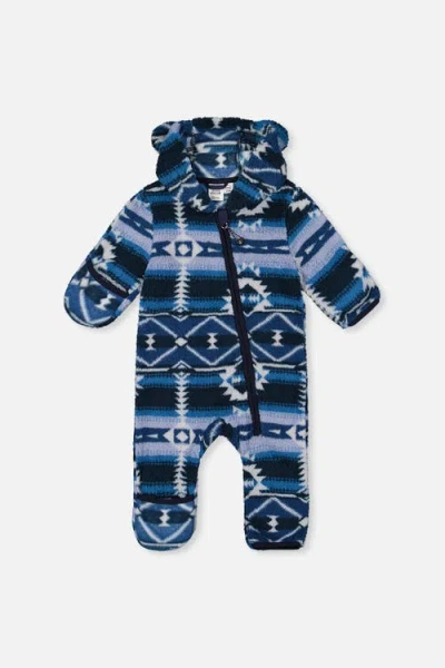 Deux Par Deux Babies'  Mid-season Plush Animal Ear Hood Asymmetrical Zip One-piece Outerwear In Blue