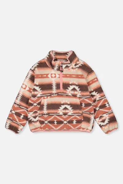 Deux Par Deux Kids' Mid-season Plush Pullover Jacket Aztec Pink In Multi