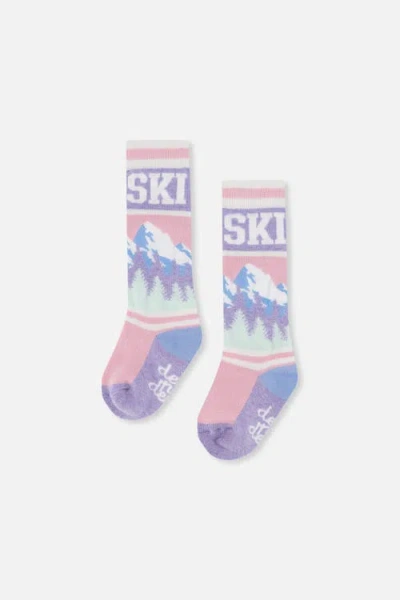 Deux Par Deux Kids'  Mountain Graphic Merino Wool Ski Socks In Multi