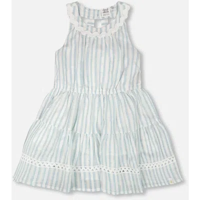 Deux Par Deux Kids'  Multi-tiered Sleeveless Stripes Dress In Blue