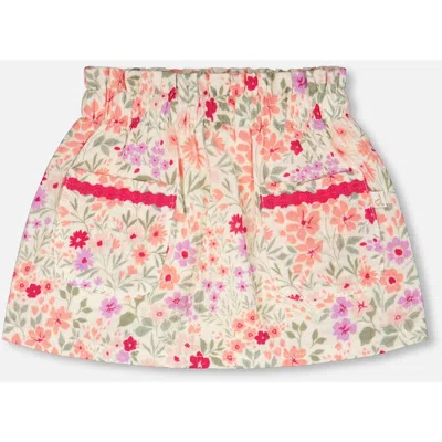 Deux Par Deux Kids'  Muslin Flared Flowers Skort In Multi