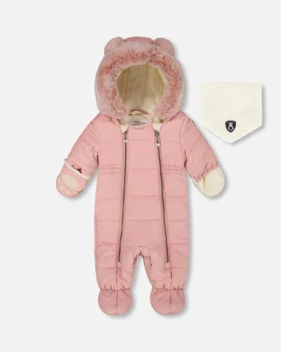 Deux Par Deux Babies'  One-piece Layette Snowsuit Designed For Car Seat In Pink