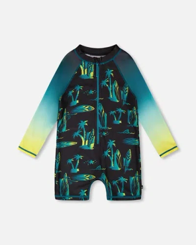 Deux Par Deux Kids'  One-piece Long Sleeve Surf Rashguard In Black