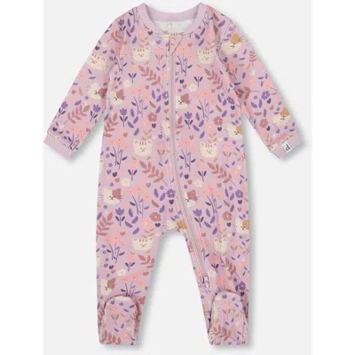 Deux Par Deux Babies'  One-piece Organic Cotton Pajama Cat In Multi