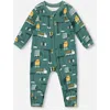 Deux Par Deux One-piece Organic Cotton Pajama Construction In Green