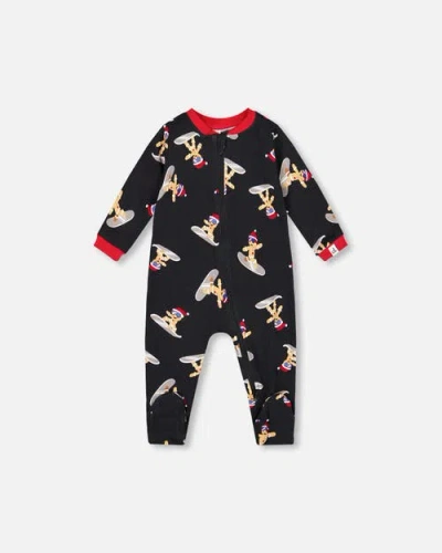 Deux Par Deux Babies'  One-piece Organic Cotton Pajama Cookie In Black