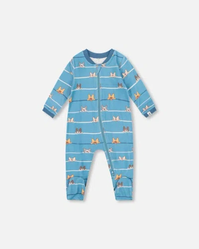 Deux Par Deux Babies'  One-piece Organic Cotton Pajama Dog In Blue