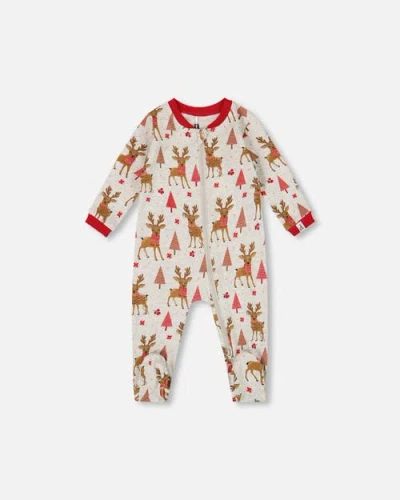 Deux Par Deux Babies'  One-piece Organic Cotton Pajama Girly Reindeer In Multi