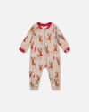 Deux Par Deux One-piece Organic Cotton Pajama Reindeer In Sand