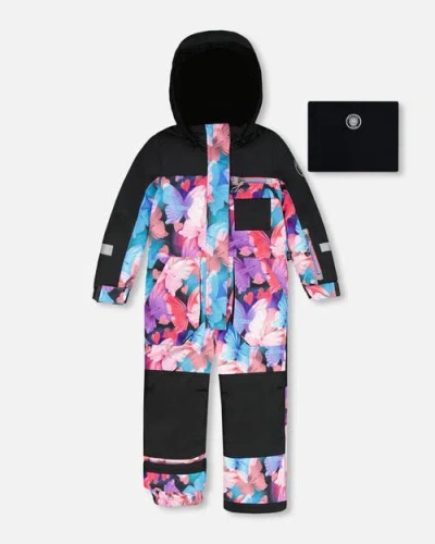 Deux Par Deux Kids'  One-piece Play Snowsuit Butterfly In Black