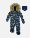 Deux Par Deux One-piece Play Snowsuit Designed For Car Seat Animal In Blue