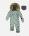 Deux Par Deux One-piece Play Snowsuit Designed For Car Seat Animal In Green