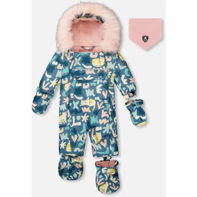 Deux Par Deux Babies'  One-piece Play Snowsuit Designed For Car Seat Cat In Multi