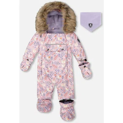 Deux Par Deux Babies'  One-piece Play Snowsuit Designed For Car Seat Cat In Pink